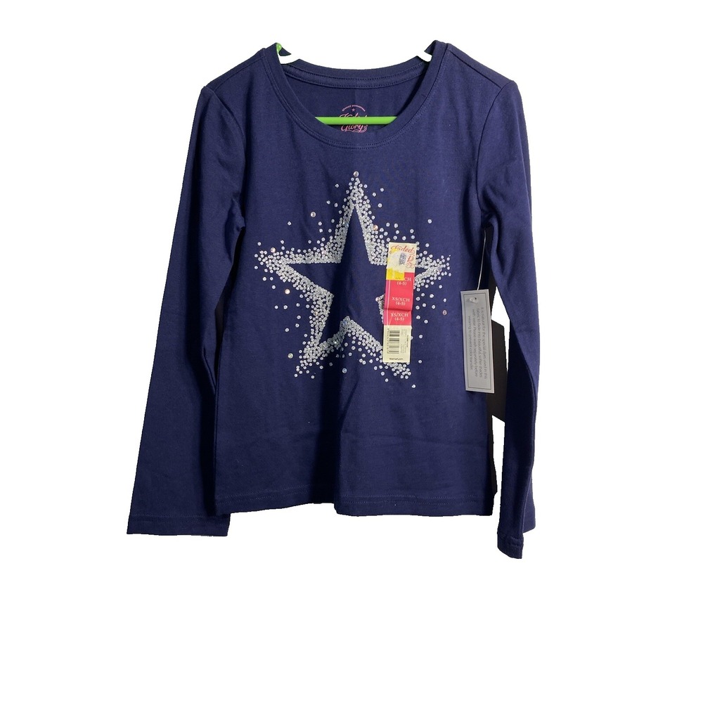 faded glory girls blue star long sleeve shirt size XS extra small 4 5